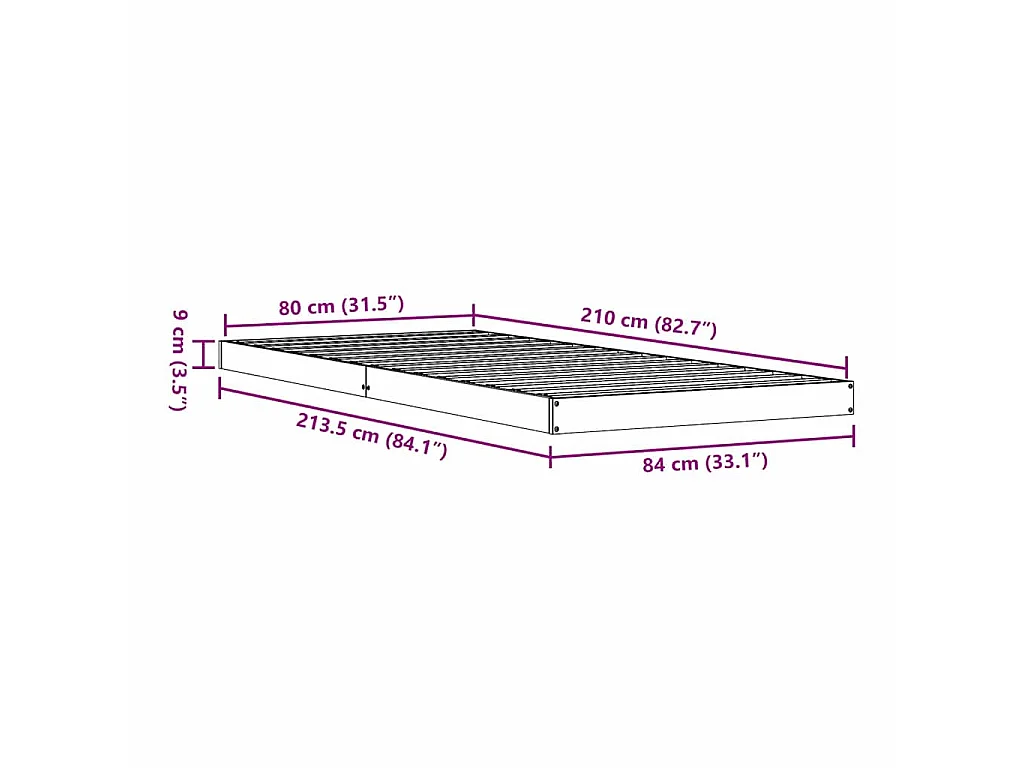 Cadre de lit surélevé Blanc 80 x 210 cm Pin massif