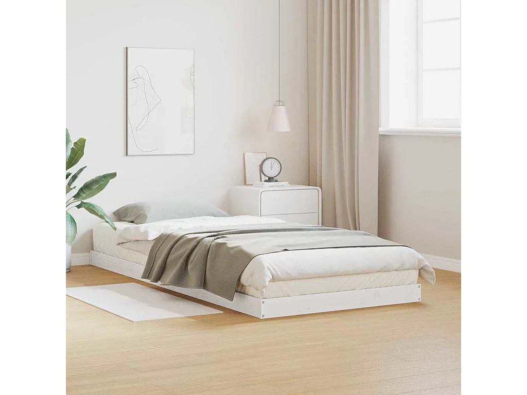 Cadre de lit surélevé Blanc 80 x 210 cm Pin massif