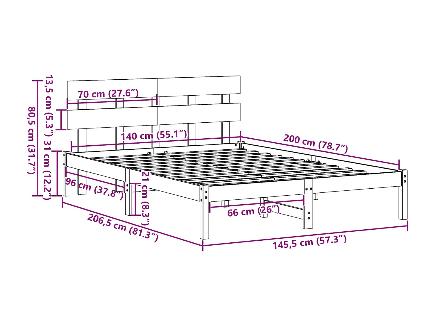Bettgestell mit Kopfteil Braun 140 x 200 cm Massivholz Kiefer