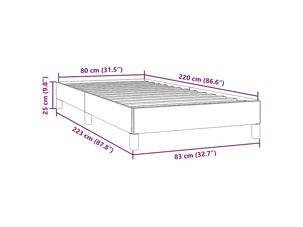 Cadre de lit sans matelas gris foncé 80x220 cm velours