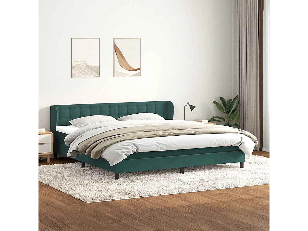 Giroletto a Molle con Materassi Verde Scuro 180x210 cm Velluto