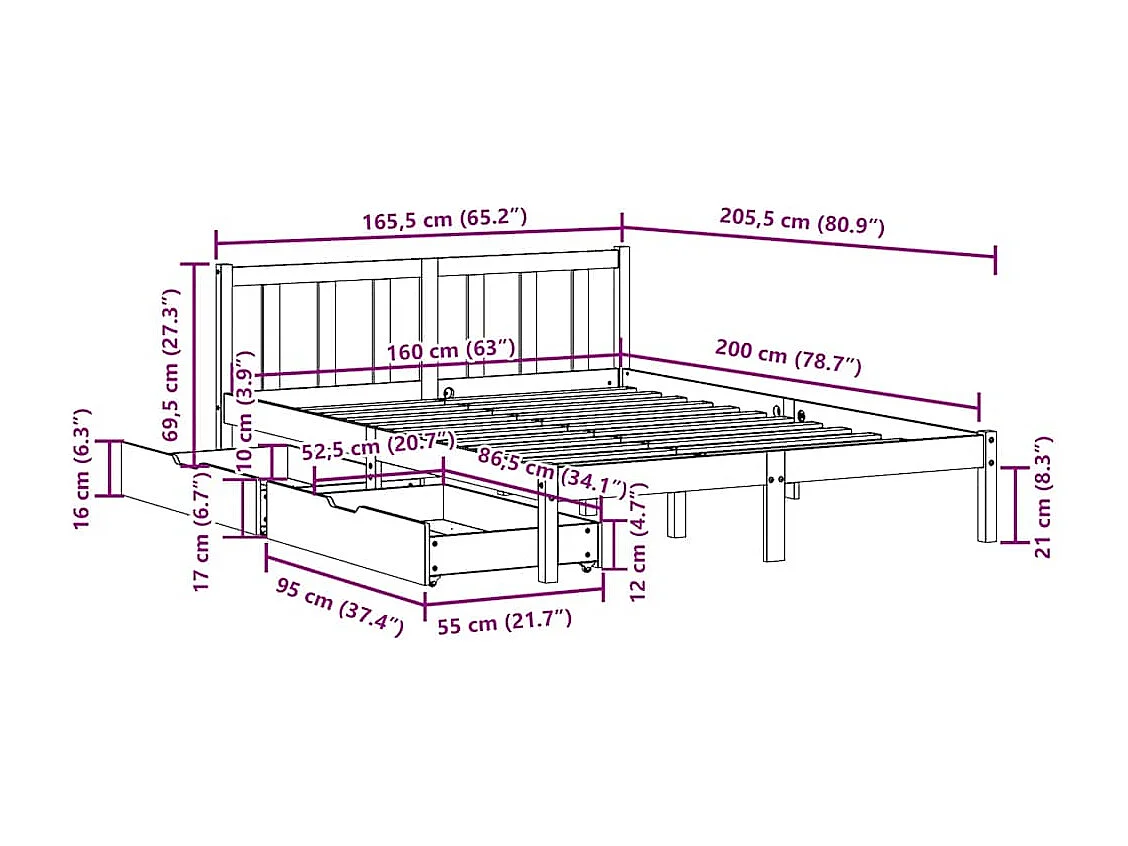 Massivholzbett ohne Matratze Wachsbraun 160x200 Kiefernholz