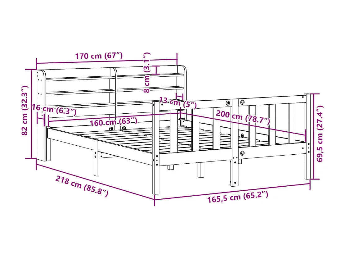 Massivholzbett ohne Matratze 160x200 cm Kiefernholz