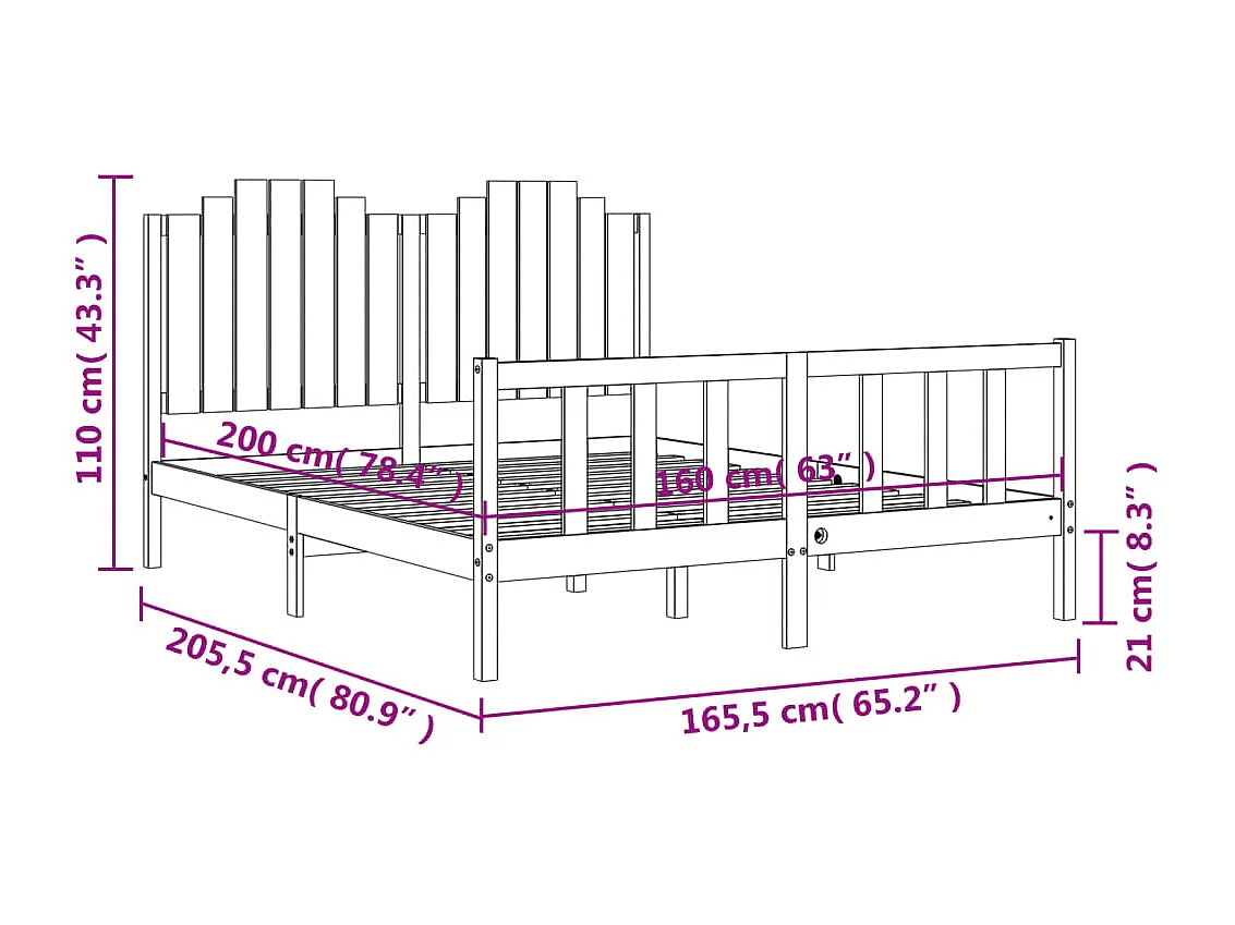 Cadre de lit sans matelas 160x200 cm bois massif de pin