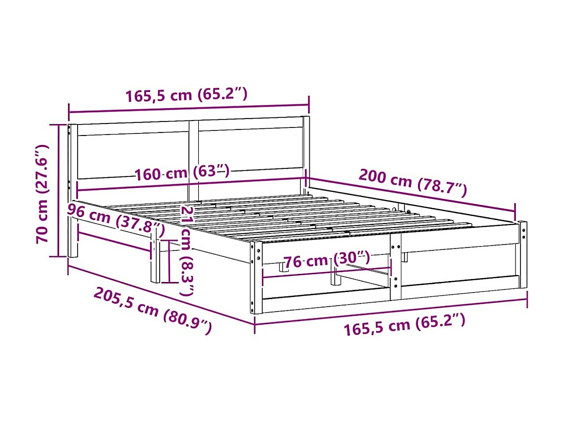 Cadre de lit avec tête de lit Blanc 160 x 200 cm Pin massif
