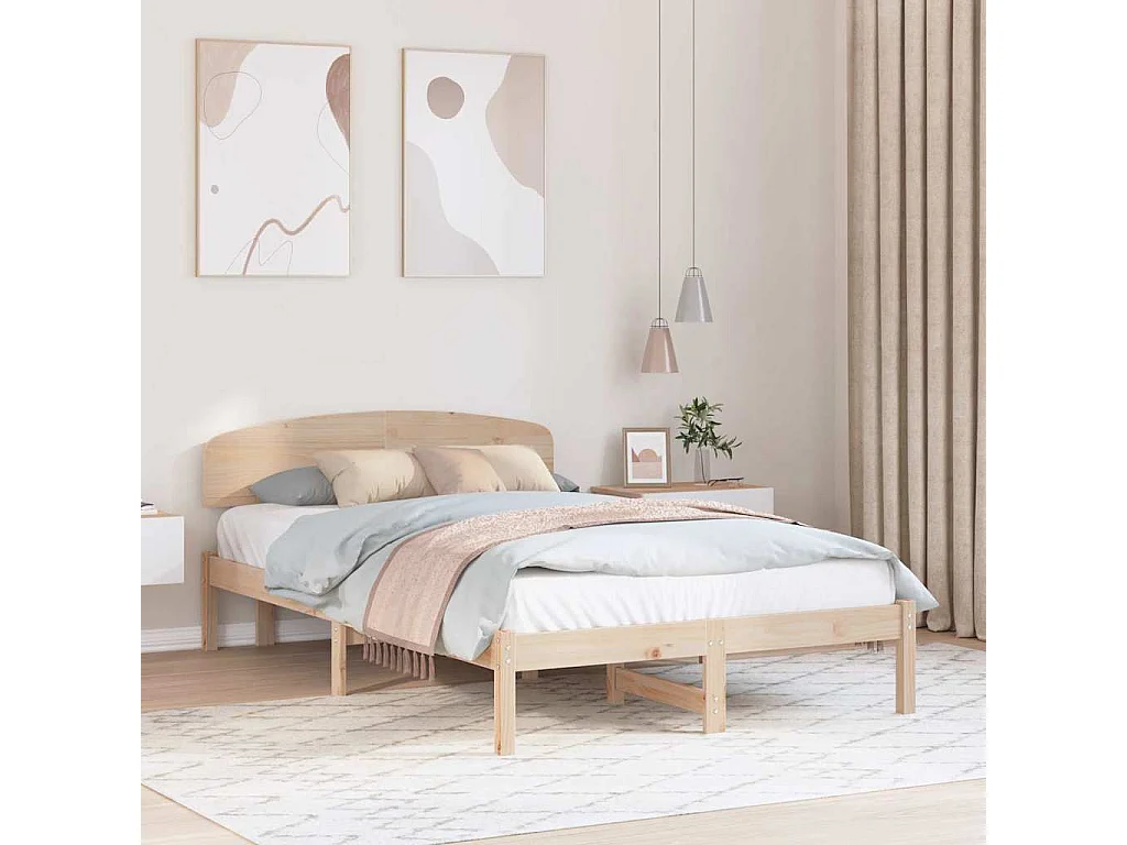 Bettrahmen mit Kopfteil Natur 140 x 190 cm Massives Kiefernholz
