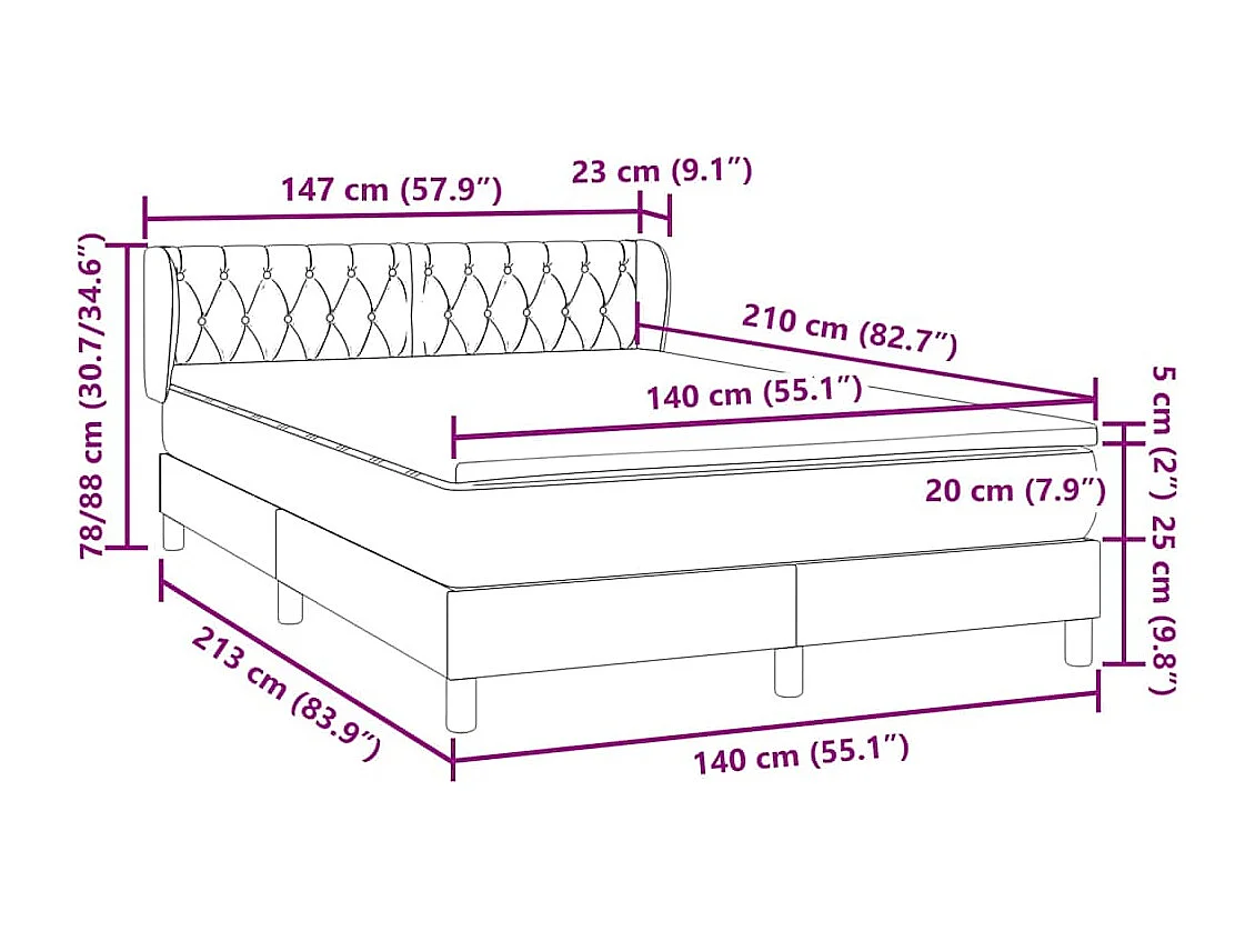 Giroletto a Molle con Materasso Grigio Chiaro 140x210cm Velluto