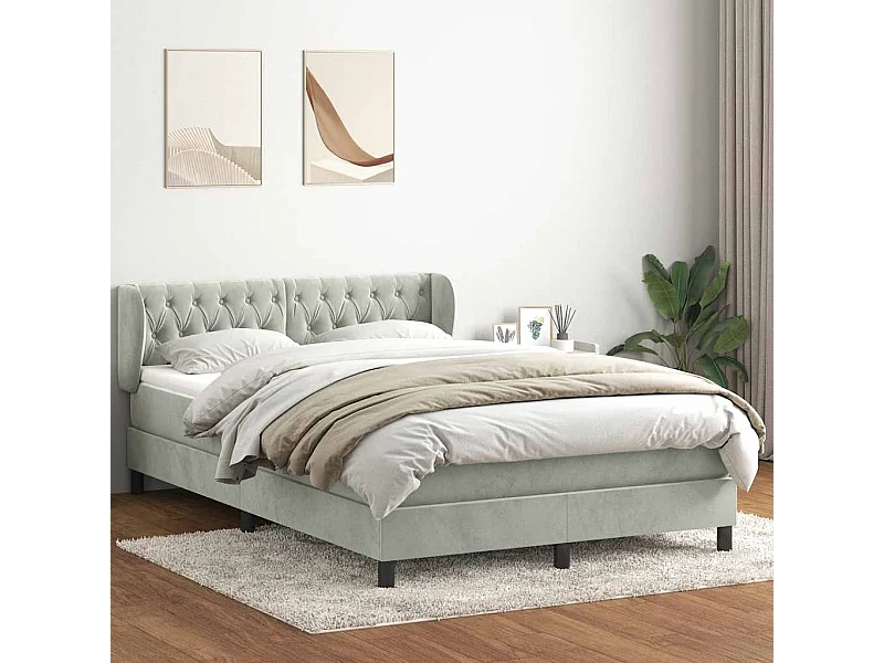 Giroletto a Molle con Materasso Grigio Chiaro 140x210cm Velluto