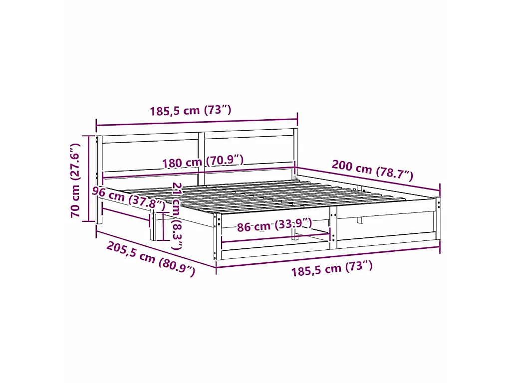 Struttura del letto Bianco 180 x 200 cm Pino massello