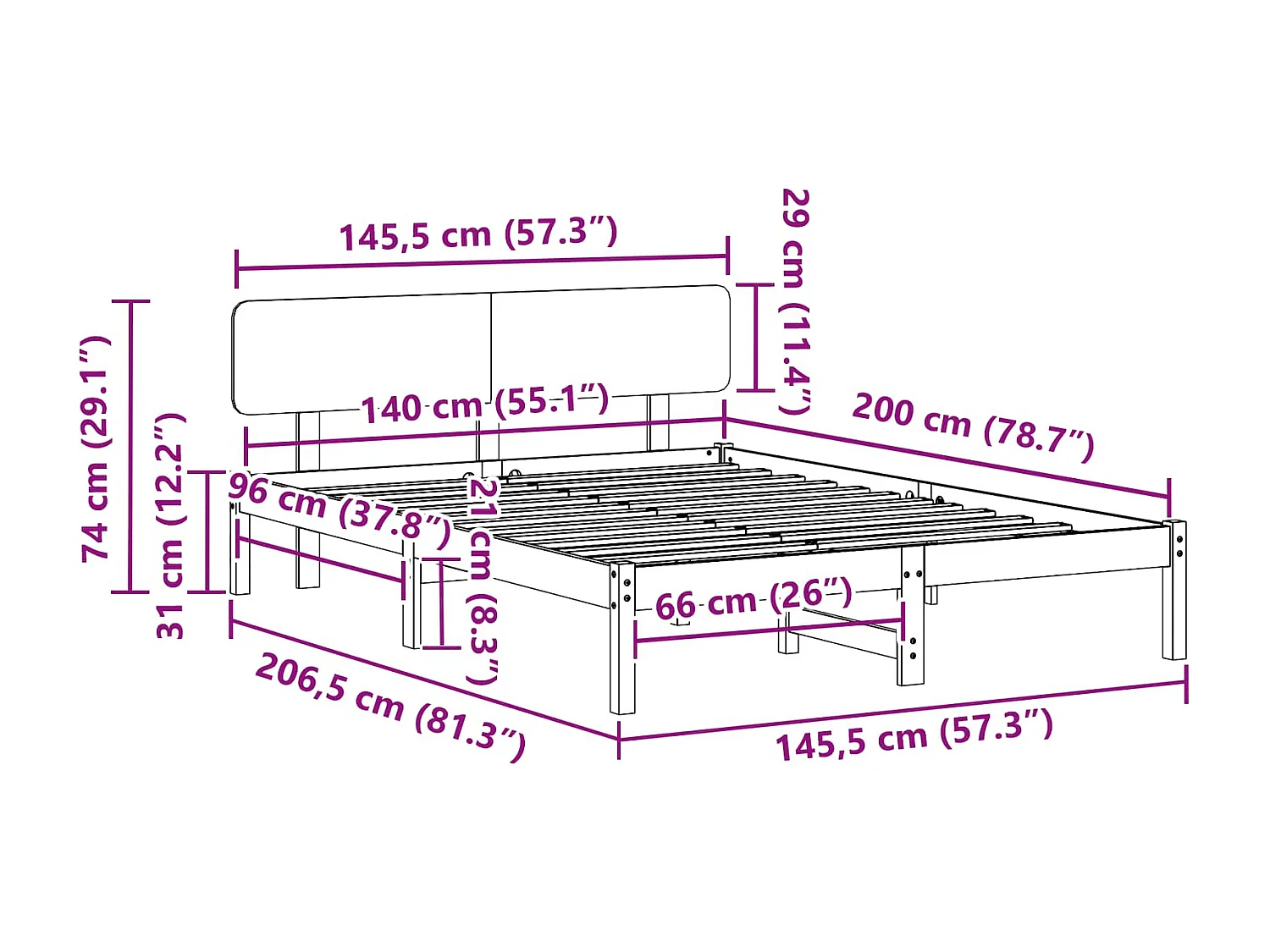 Cadre de lit avec tête de lit Blanc 140 x 200 cm Pin massif