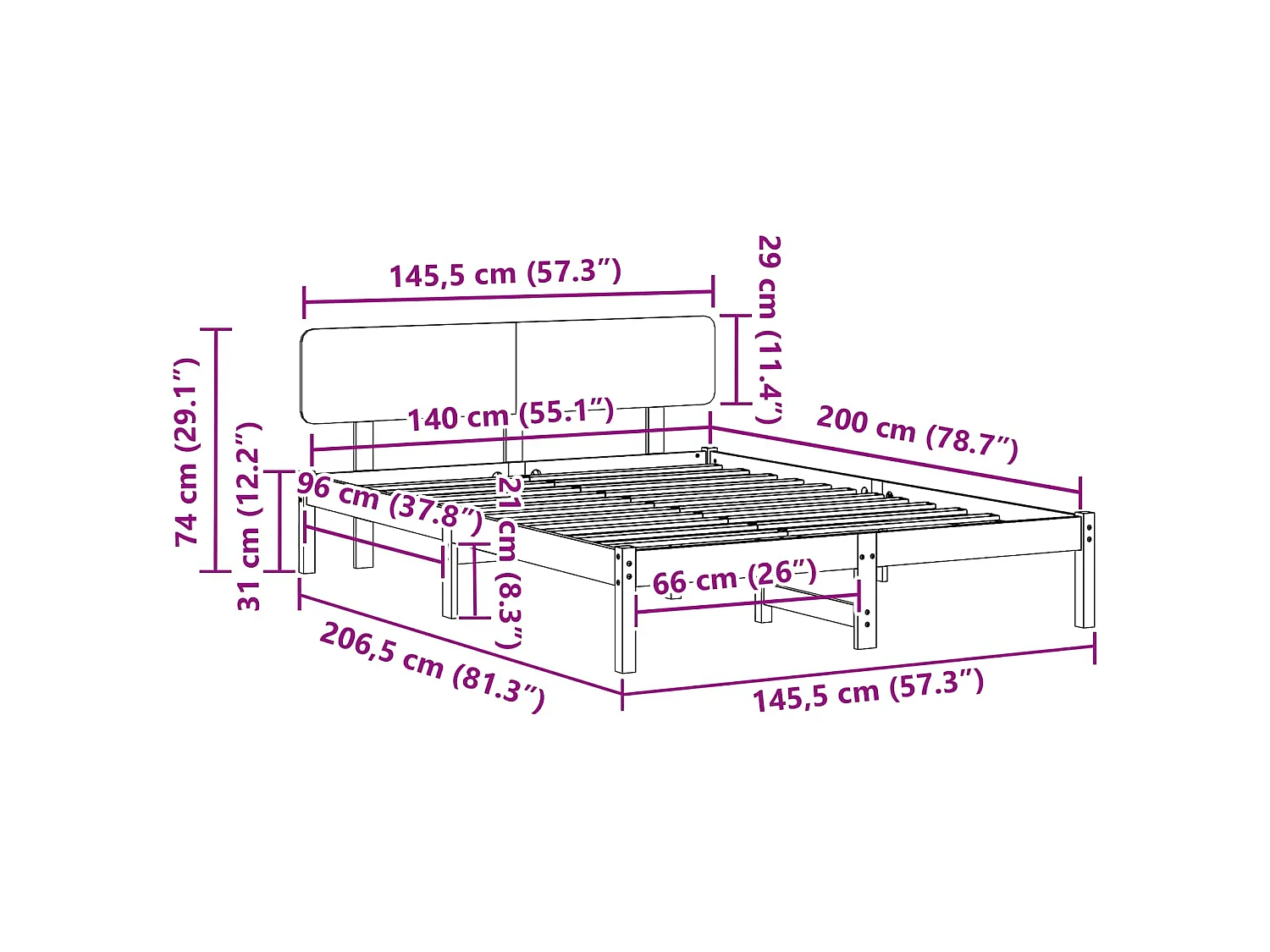 Bedframe met hoofdeinde Wit 140 x 200 cm Massief grenenhout