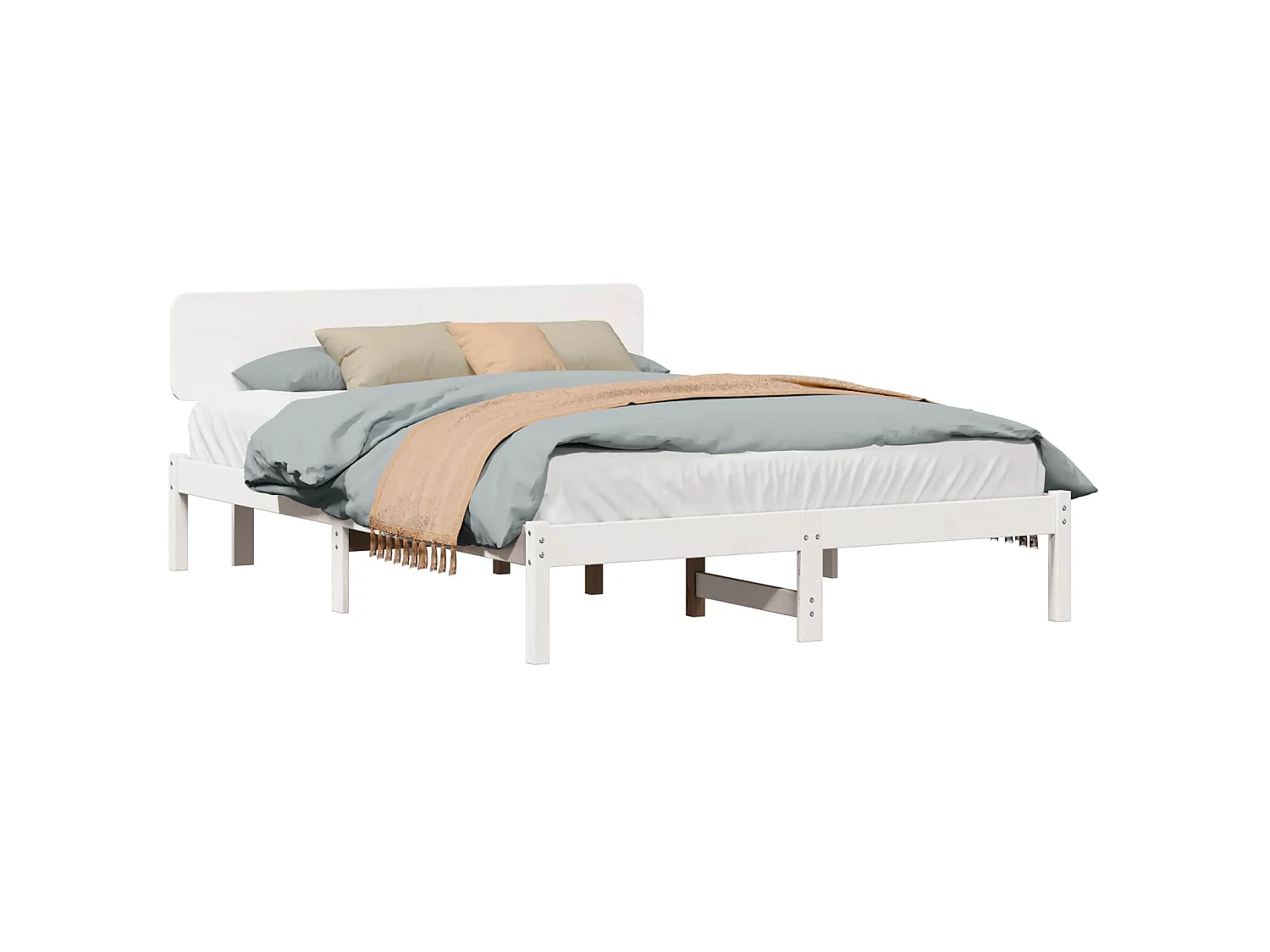 Bedframe met hoofdeinde Wit 140 x 200 cm Massief grenenhout