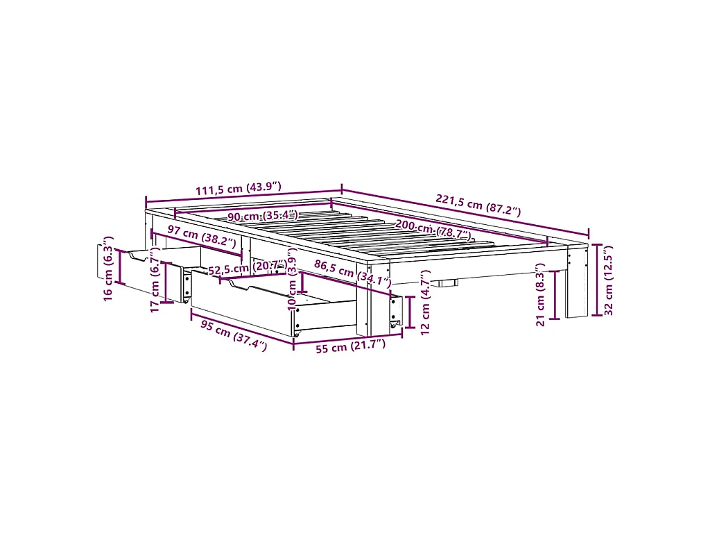 Cadre de lit sans matelas cire marron 90x200 cm bois pin massif