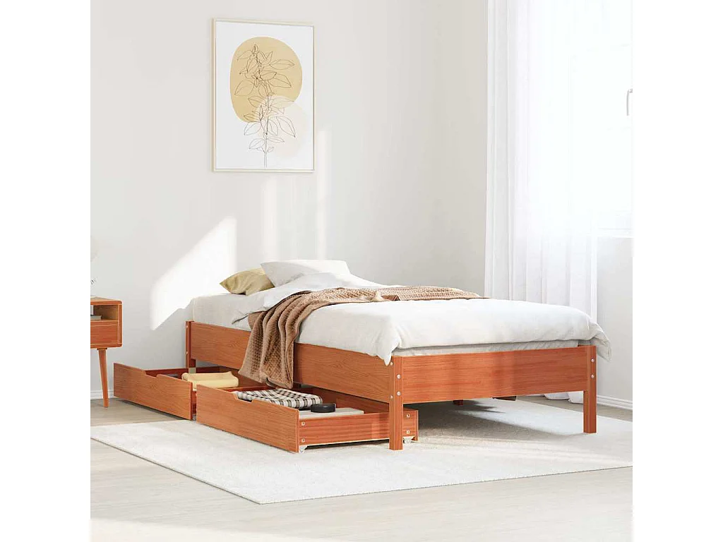 Cadre de lit sans matelas cire marron 100x200cm bois pin massif