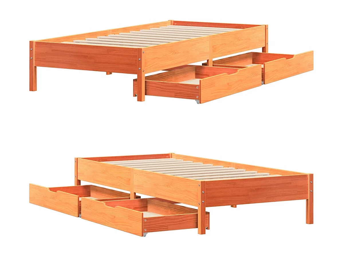 Cadre de lit sans matelas cire marron 100x200cm bois pin massif