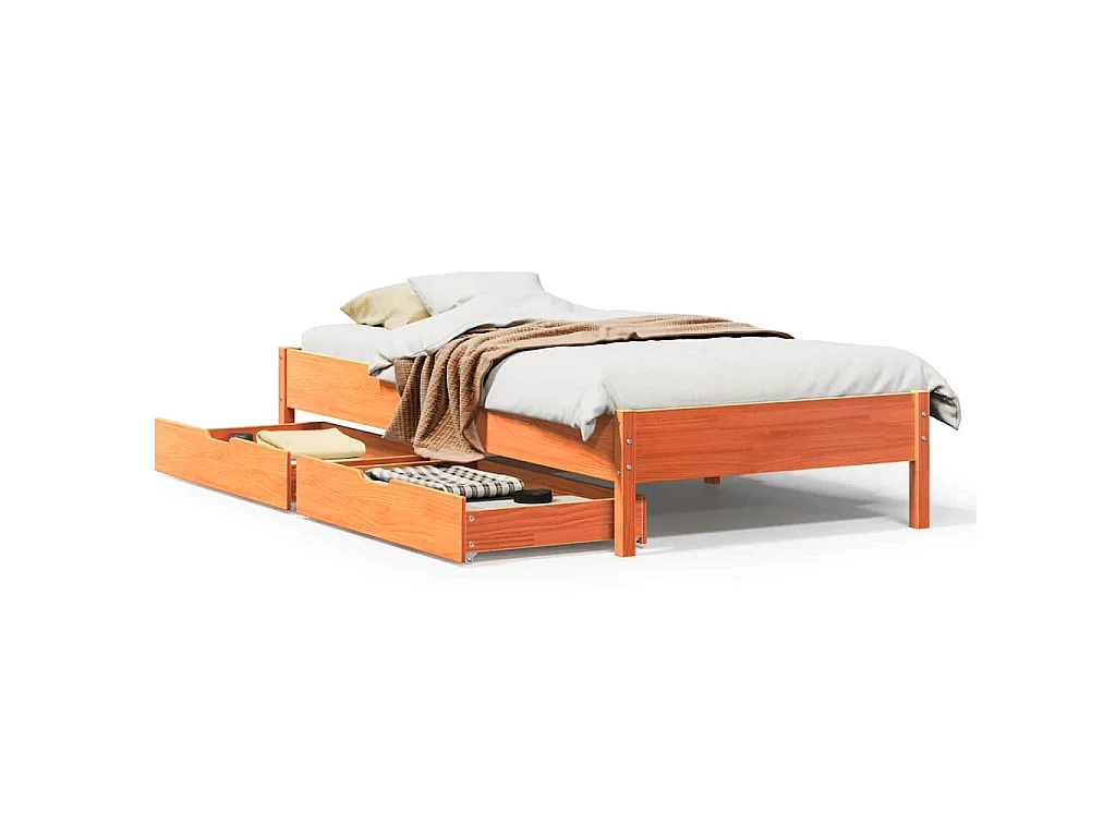 Cadre de lit sans matelas cire marron 100x200cm bois pin massif