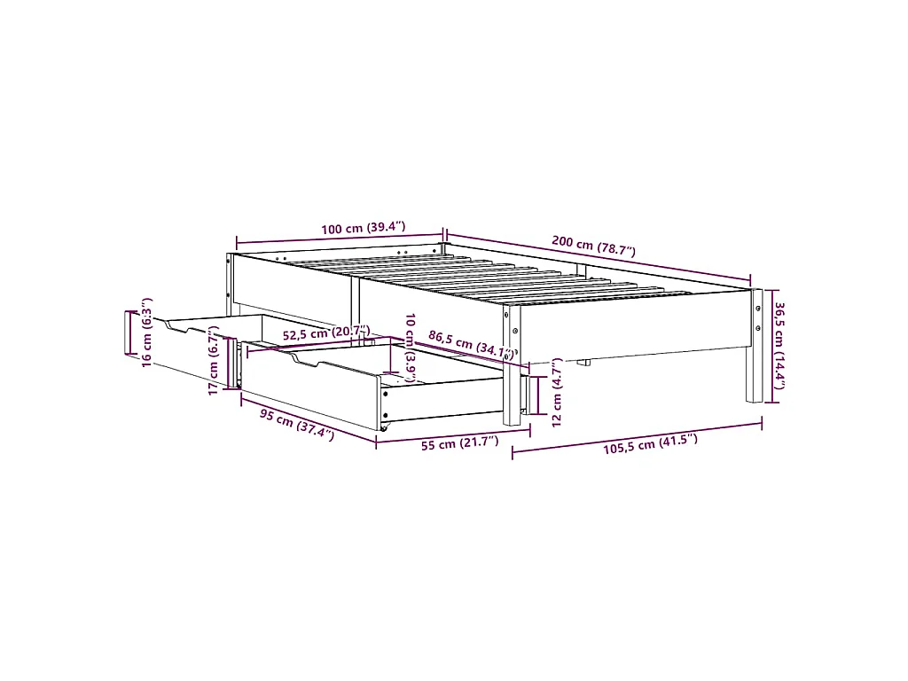 Cadre de lit sans matelas cire marron 100x200cm bois pin massif