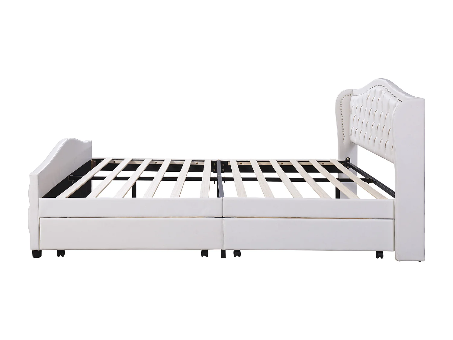 Cama de 180x200 cm en PU blanco con cabecero alto y 2 cajones de almacenaje, somier de láminas
