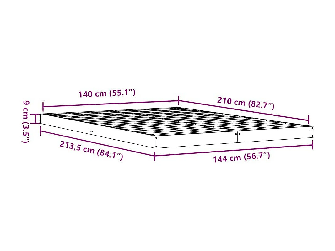 Struttura letto a terra Bianco 213.5 x 104 x 9 cm Pino massello
