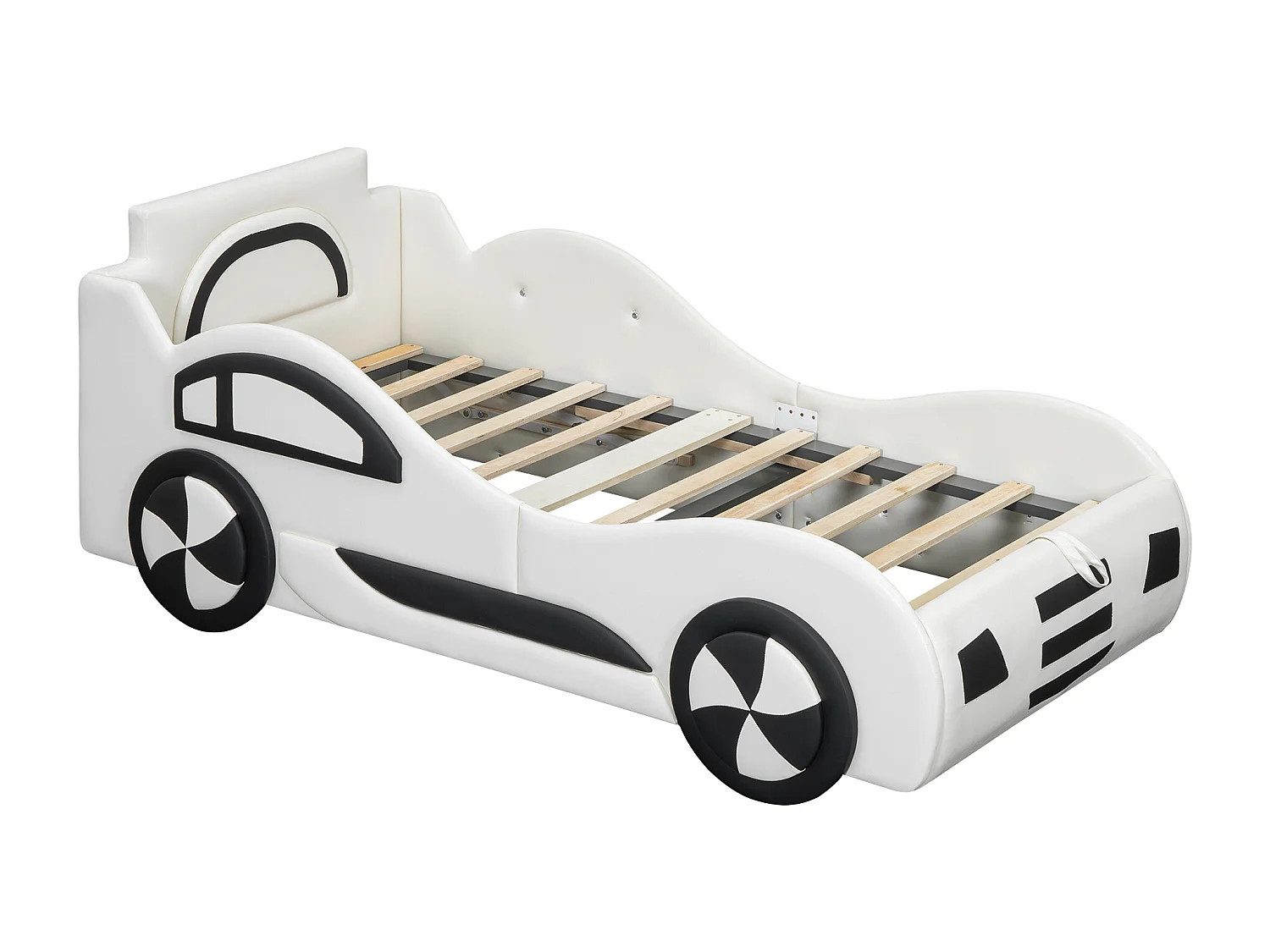 Lit enfant 90x200 forme voiture PU con sommier et rangement bianco