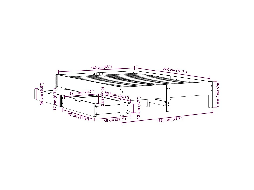 Cadre de lit sans matelas cire marron 160x200cm bois pin massif
