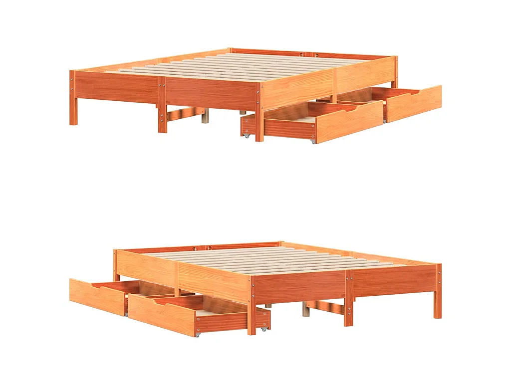 Cadre de lit sans matelas cire marron 160x200cm bois pin massif