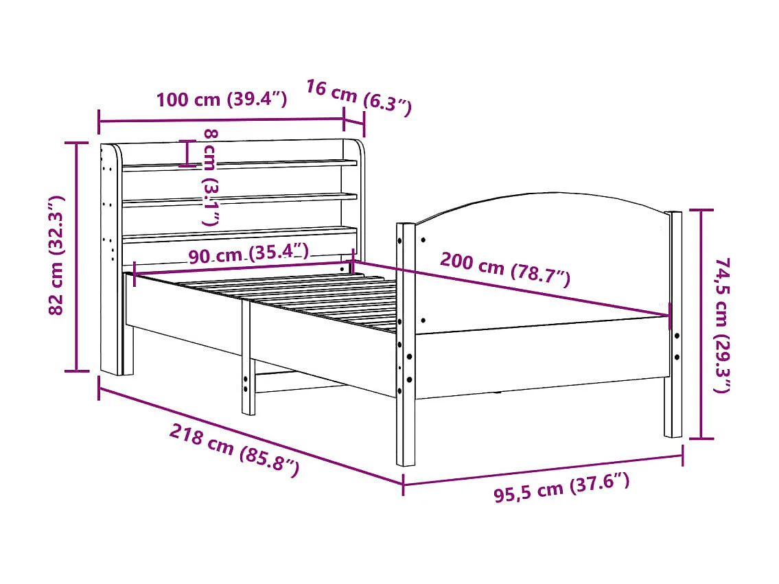 Cama sem colchão 90x200 cm madeira de pinho maciça