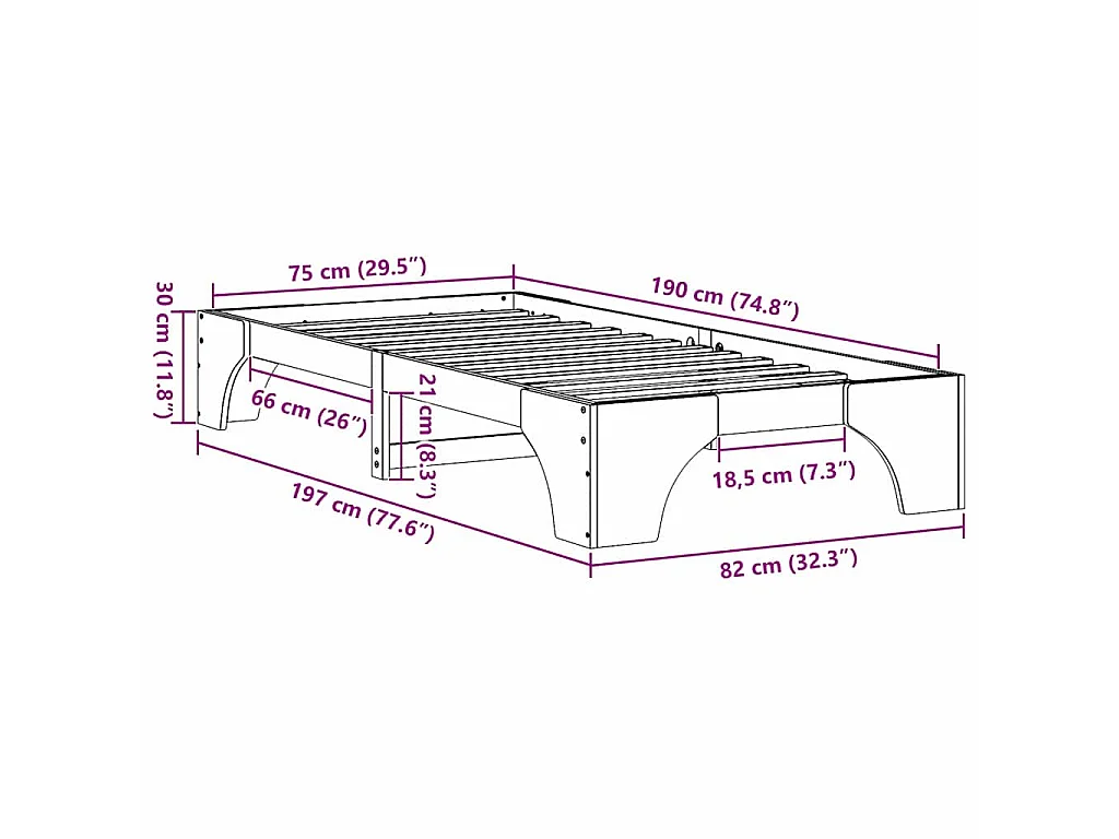 Cadre de lit Naturel 75 x 190 cm Pin massif