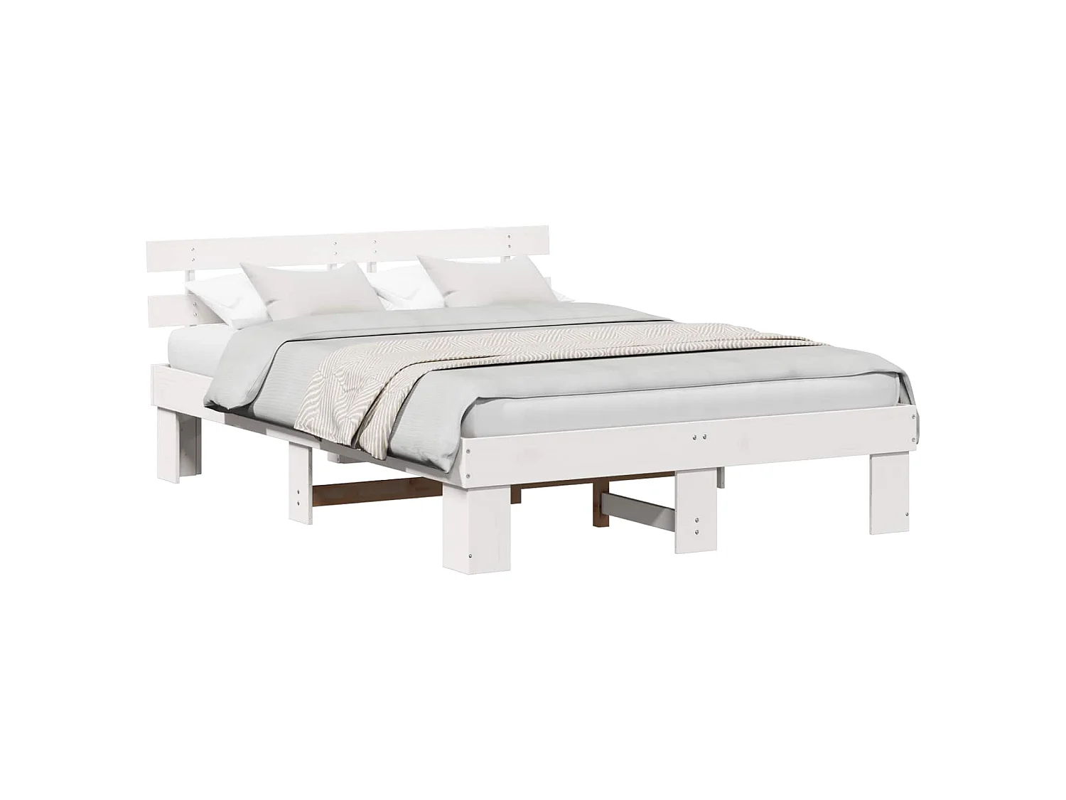 Bedframe met hoofdeinde Wit 140 x 200 cm Massief grenenhout