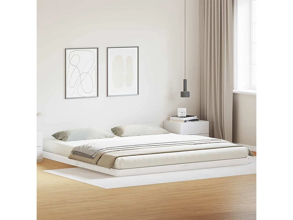 Struttura letto a terra Bianco 200 x 220 cm Pino massello