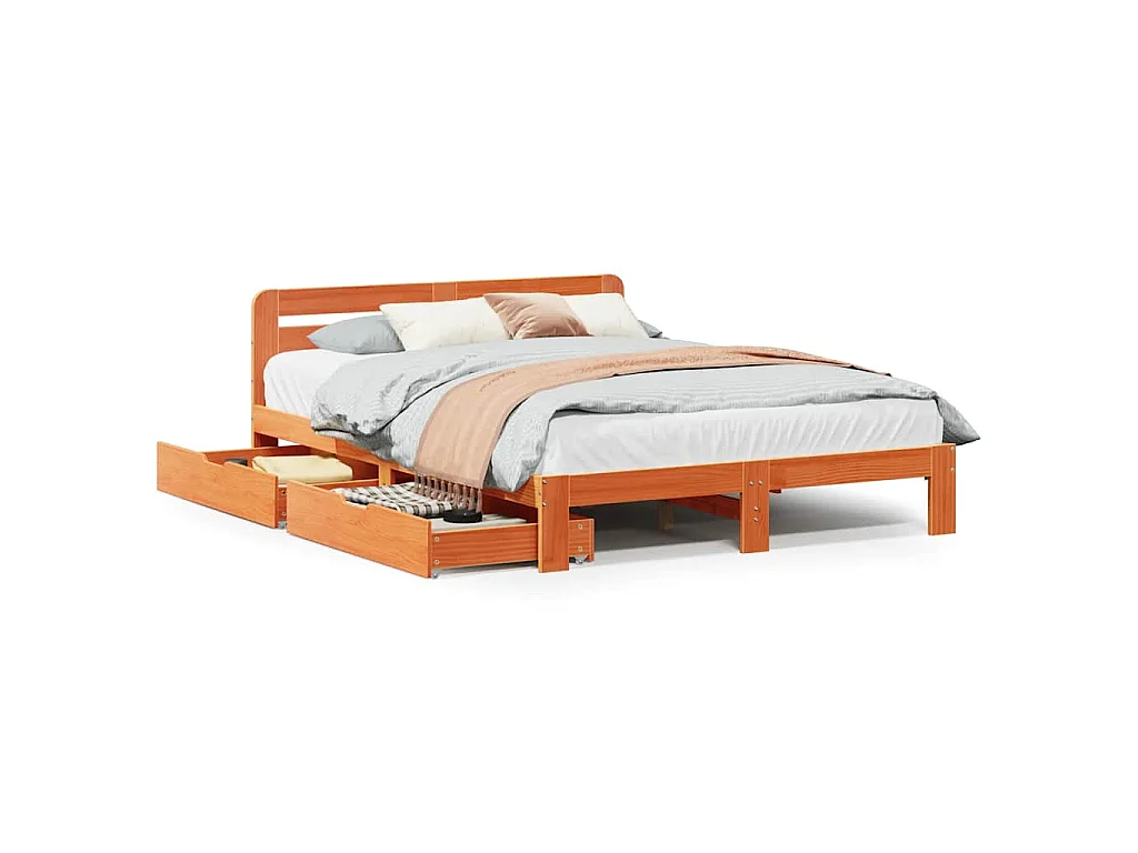 Cama sem colchão 150x200 cm madeira pinho maciça castanho-mel