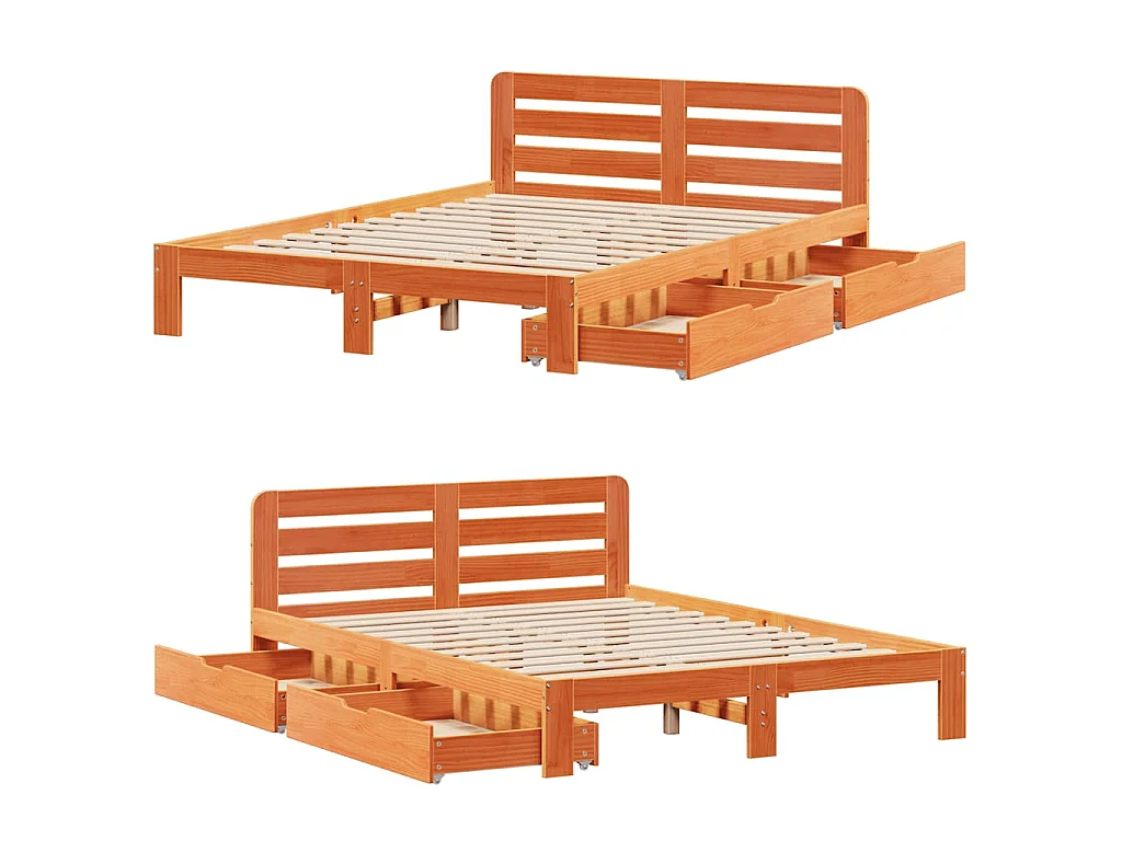 Cama sem colchão 150x200 cm madeira pinho maciça castanho-mel
