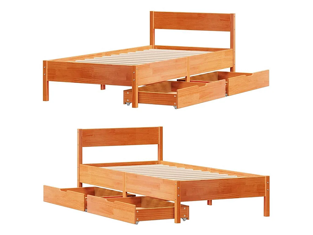 Bedframe zonder matras massief grenenhout wasbruin 100x200 cm