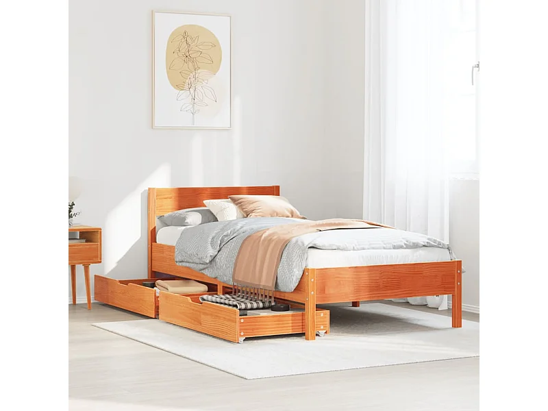 Cadre de lit sans matelas cire marron 100x200cm bois pin massif