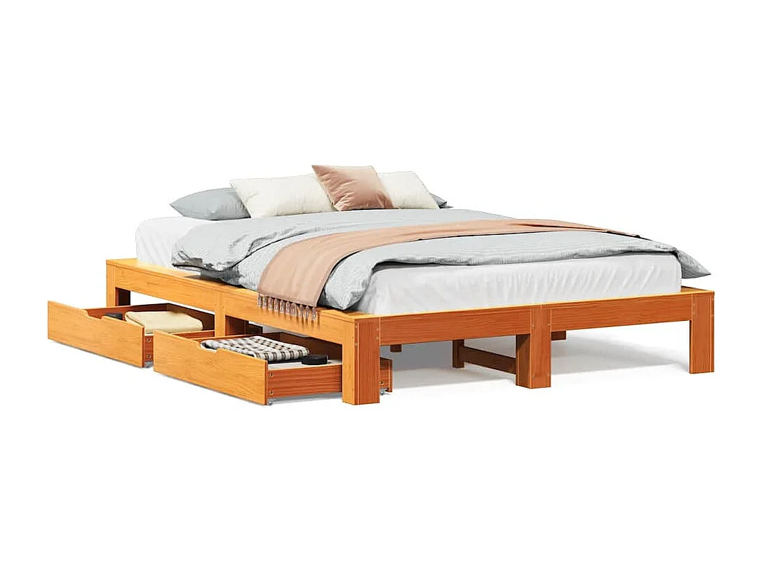 Cadre de lit sans matelas cire marron 140x200cm bois pin massif
