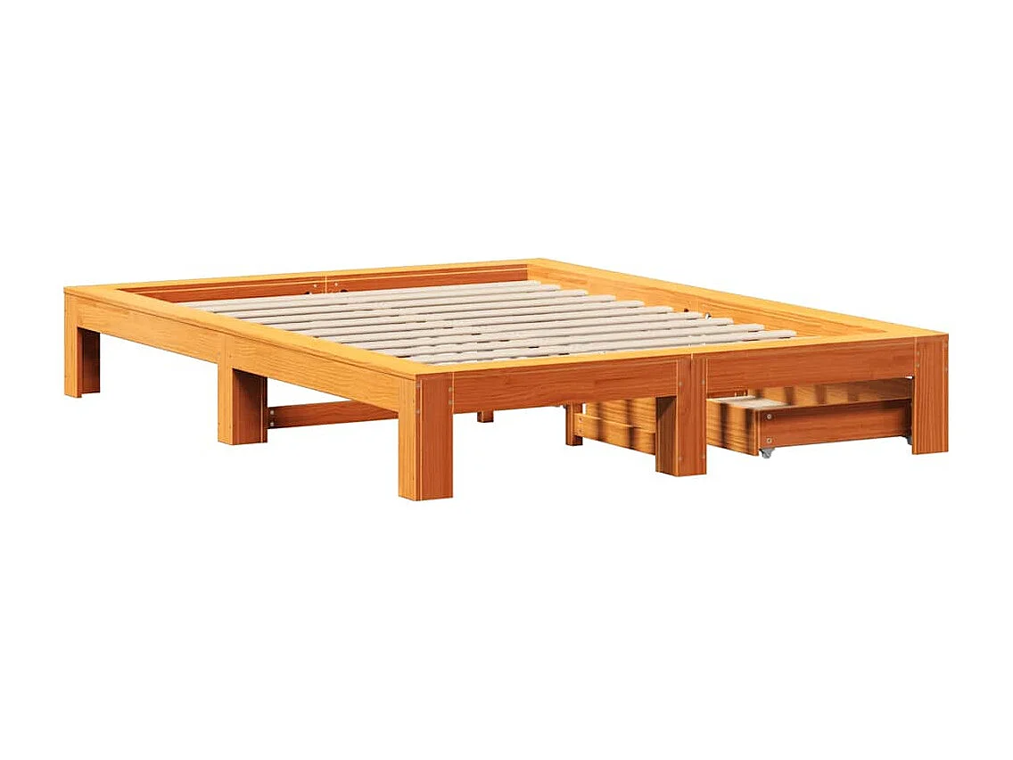 Cadre de lit sans matelas cire marron 140x200cm bois pin massif