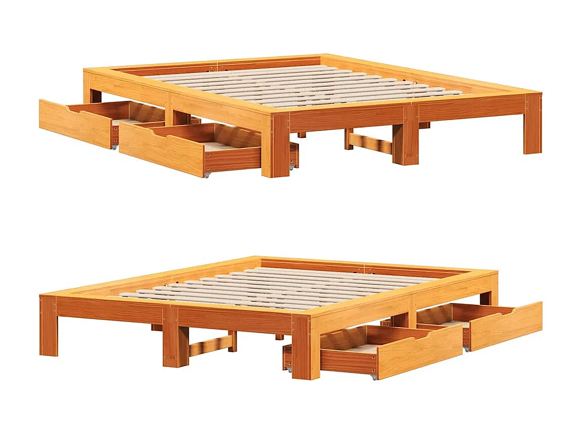 Cadre de lit sans matelas cire marron 140x200cm bois pin massif