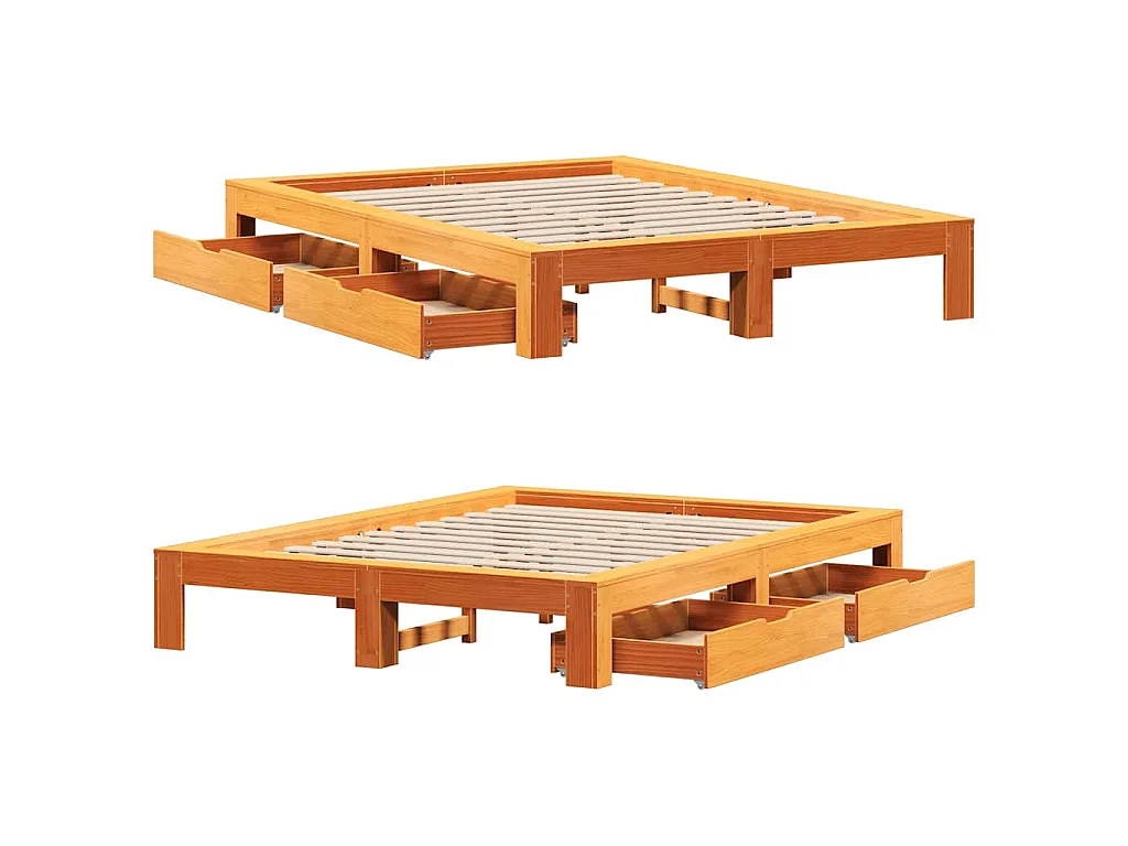 Cadre de lit sans matelas cire marron 140x200cm bois pin massif