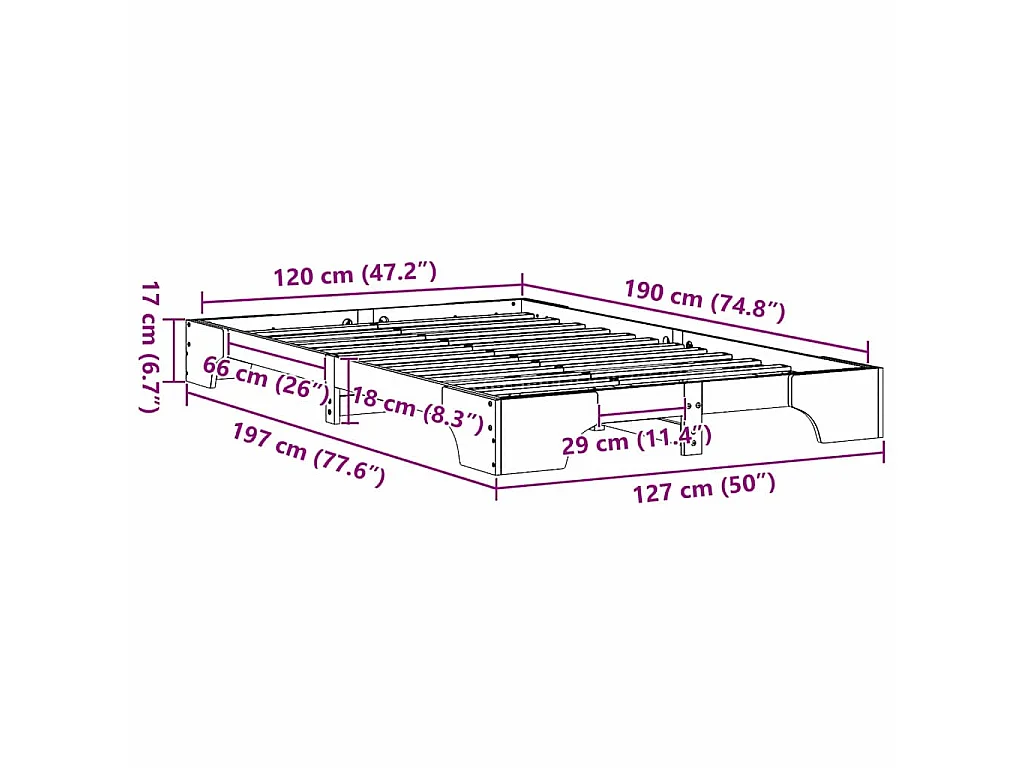 Bedframe Wasbruin 120 x 190 cm Massief grenenhout