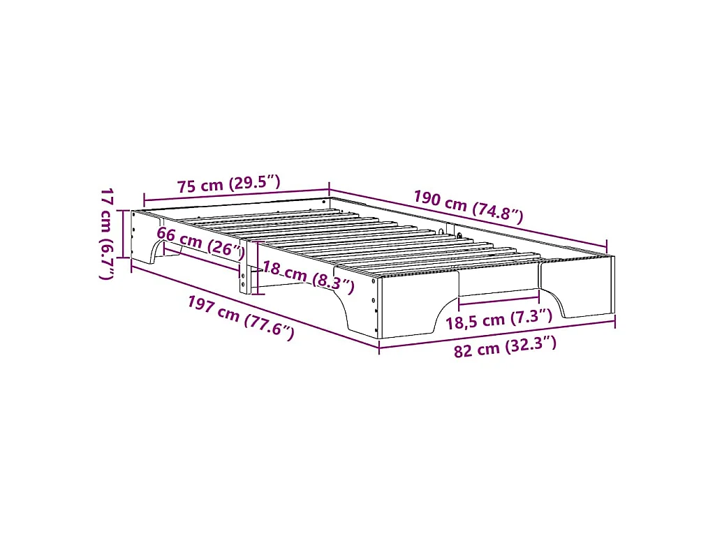 Cadre de lit Blanc 75 x 190 cm Pin massif