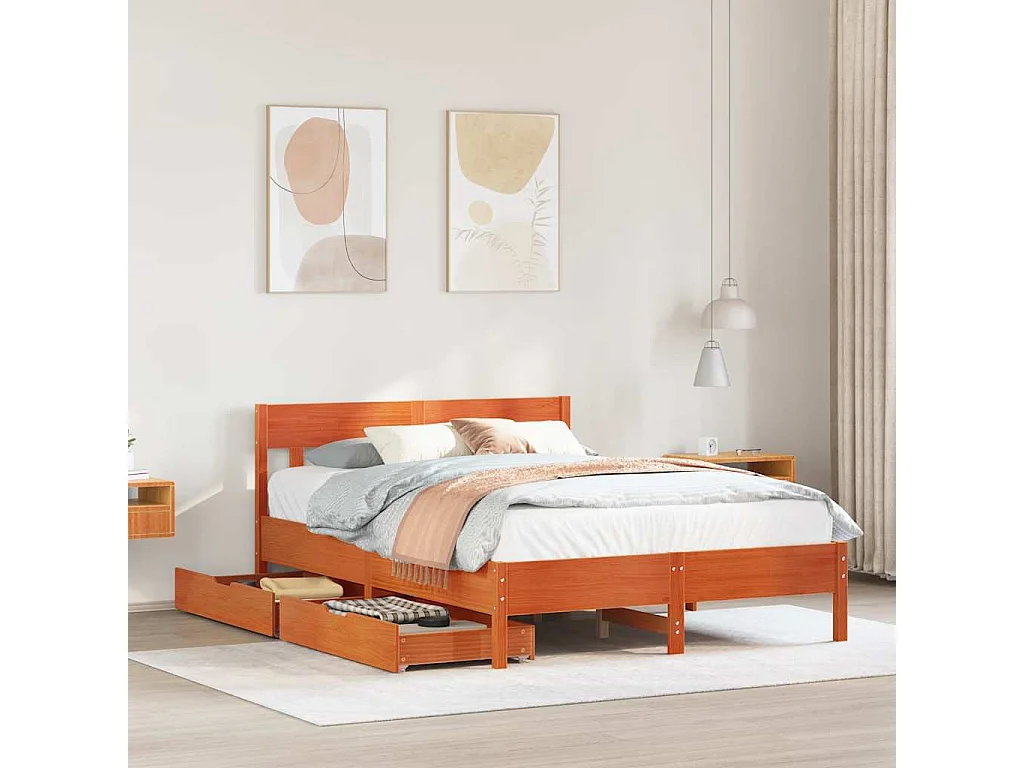Cadre de lit sans matelas cire marron 150x200cm bois pin massif