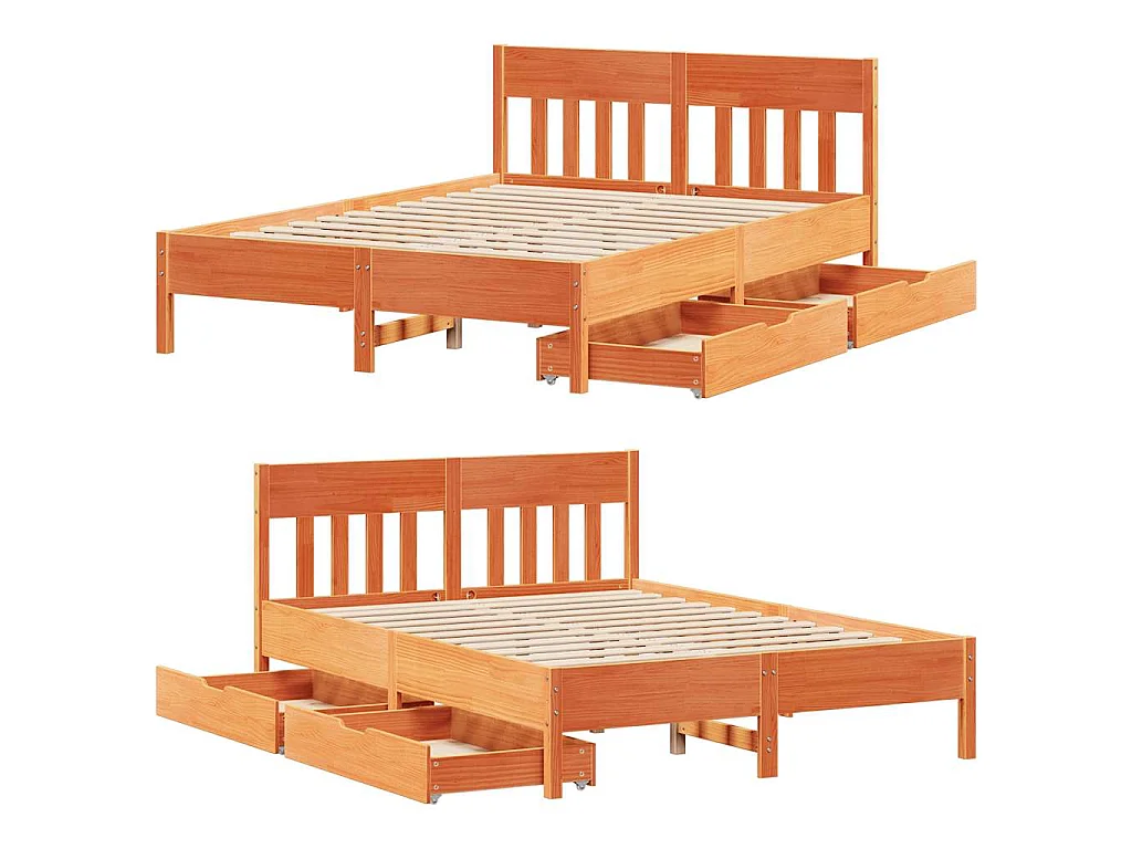 Cadre de lit sans matelas cire marron 150x200cm bois pin massif