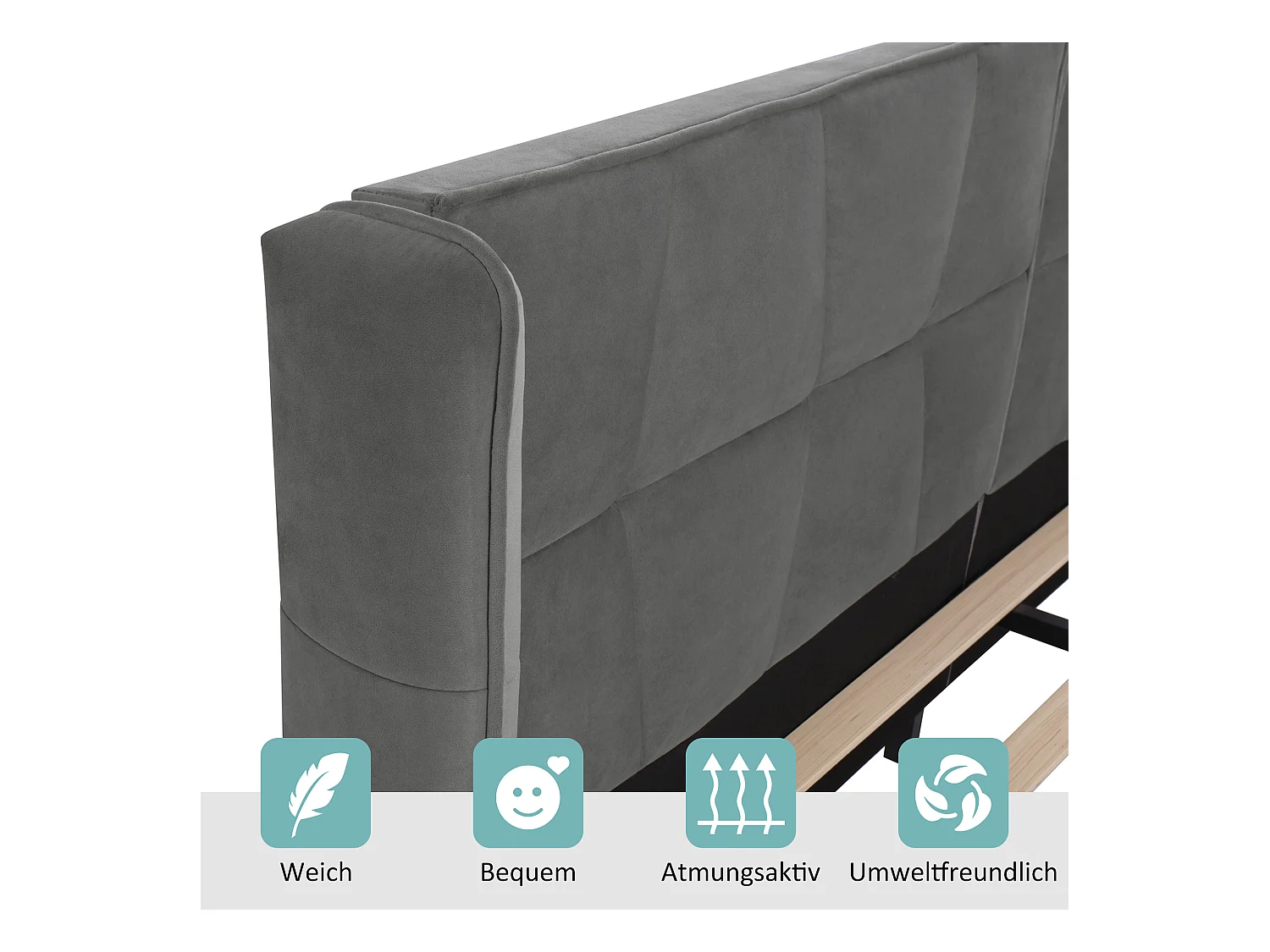 Cama de terciopelo gris de 180x200 cm con cabecero y somier de láminas, para adultos y adolescentes