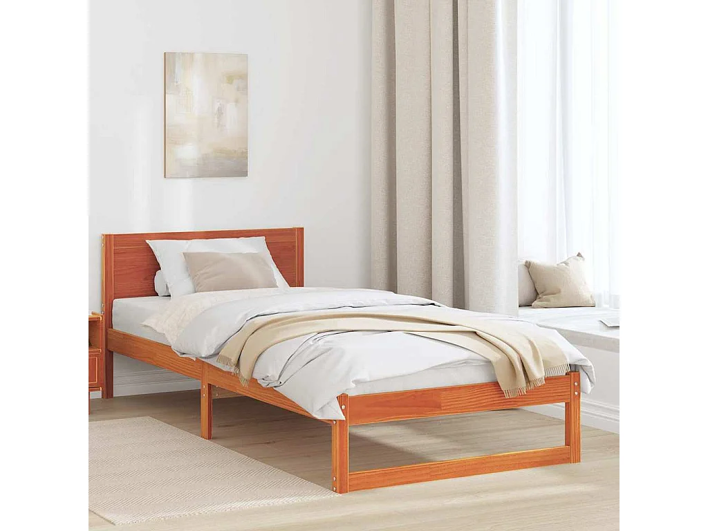 Cadre de lit avec tête de lit Brun cire 80 x 200 cm Pin massif