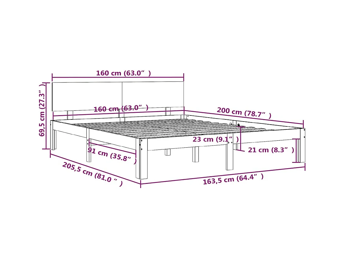 Bedframe massief grenenhout wit 160x200 cm