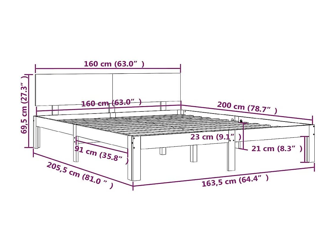 Estrutura de cama 160x200 cm pinho maciço branco