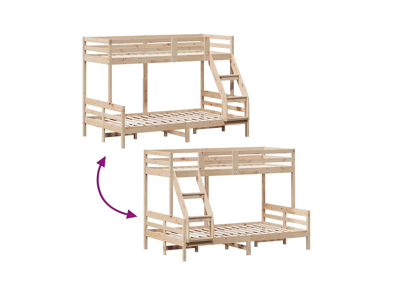Lit superposé sans matelas 80x200/120x200 cm bois massif