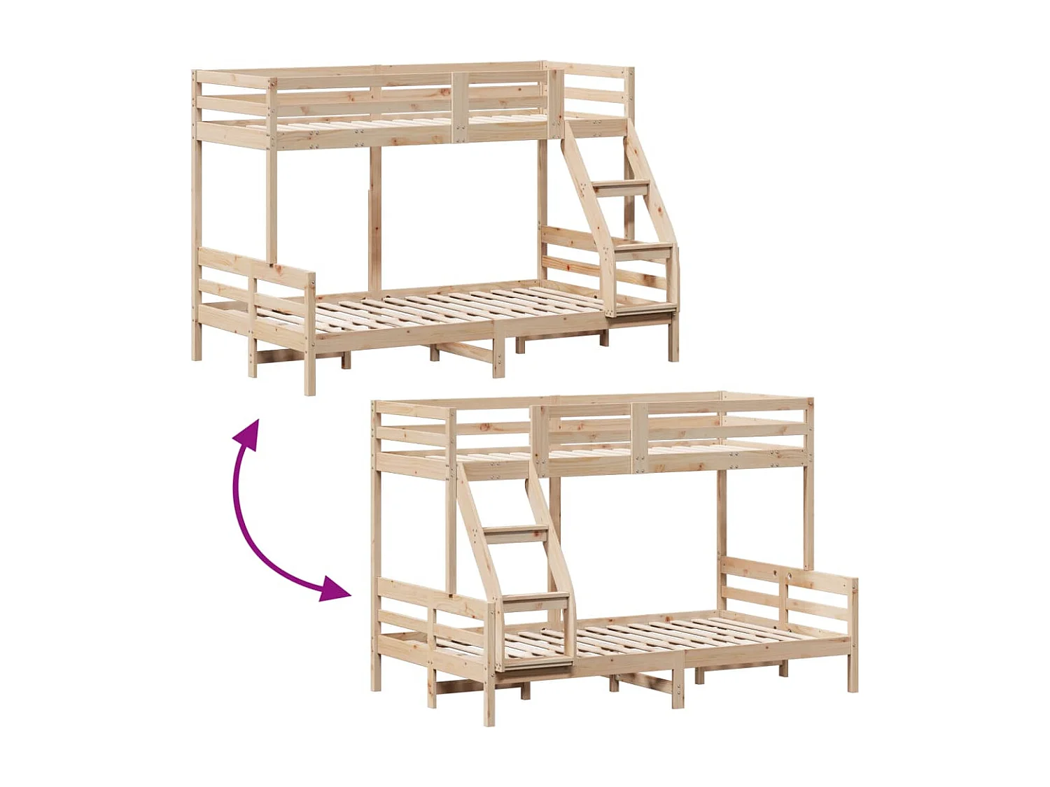 Lit superposé sans matelas 80x200/120x200 cm bois massif
