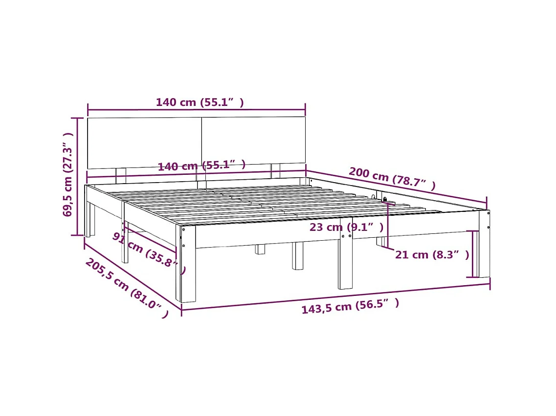 Cadre de lit sans matelas bois massif de pin 140x200 cm