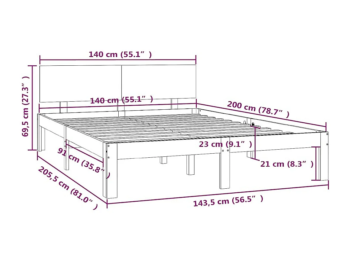 Estrutura de cama 140x200 cm pinho maciço